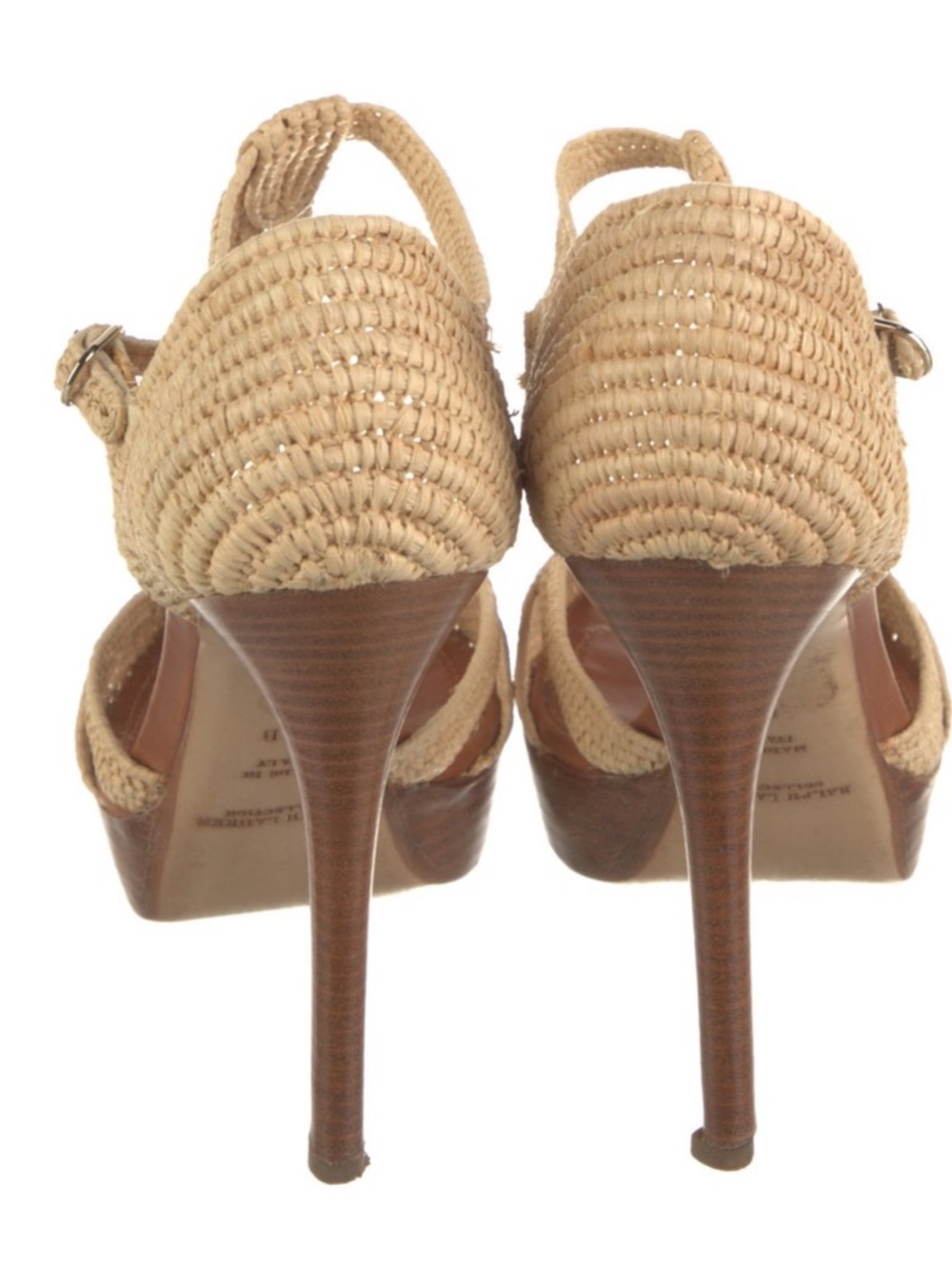Ralph Lauren Purple Label Woven Beige T-Strap High Heels - Picture 3 of 5